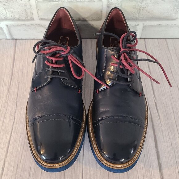 Ted Baker London Braythe 2 Derby Shoes Navy Blue Leather Cap Toe 10 Quiet Luxury - Picture 9 of 12